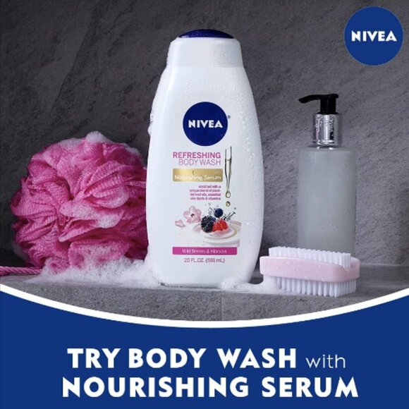 NEW 2 Nivea Refreshing wild berries & hibiscus with Nourishing Serum Body Washes - Picture 6 of 7